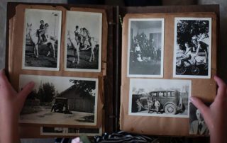 old photo album with black and white photos