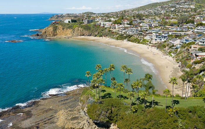 aerial view of Laguna Beach in Orange County, CA